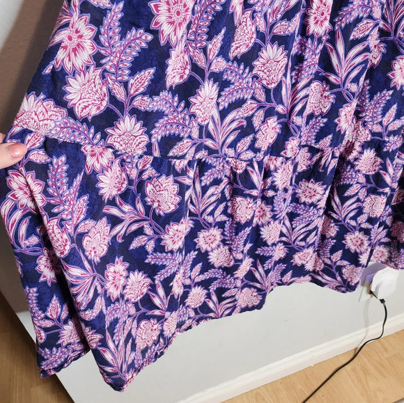 XiRENA Tierney Cotton Sleeveless Tiered Midi Dress Navy purple pink Sz M pockets - Picture 16 of 16